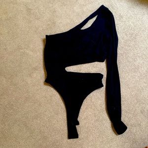 Forever 21 Black Cutout Bodysuit one sleeve